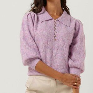 Suncoo Paris Sweater with Collar,  Gold Buttons, 3/4 Puff Sleeve